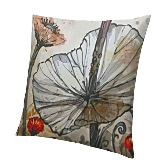 SHANXI Throw Pillow Covers Chinese Ink Painting Flower Lotus Print Cushion Cover Soft Pillow Cases for Home Sofa Bed Chair Car Office Decorative 18x18in