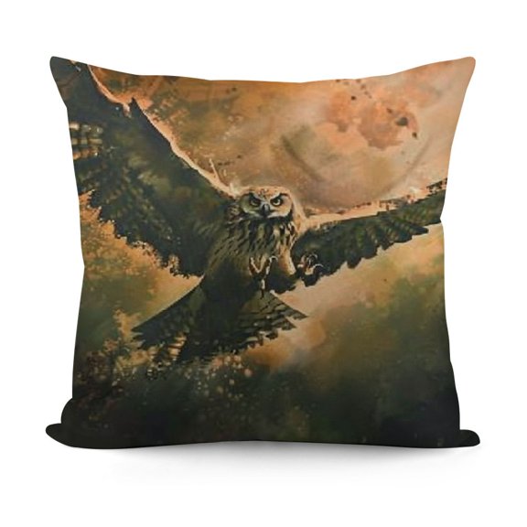 SHANXI Throw Pillow Covers Flying Owl Square Pillowcases for Home Decor Sofa Car Bedroom Abstract Fire Clouds Background Animal Art Design Pillow Cases 18x18in