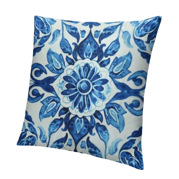 SHANXI Throw Pillow Covers Home Decor Vintage Geometric Spanish Ceramic Floral Blue Pillow Cases Decorative Outdoor Cushion Couch Sofa Pillowcases 18x18in