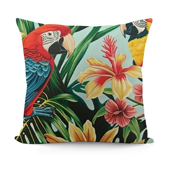 SHANXI Throw Pillow Covers Tropical Palm Tree Parrot Toucan Bird Summer Design Square Pillowcase for Home Decor Sofa Car Bedroom Pillow case 20x20in