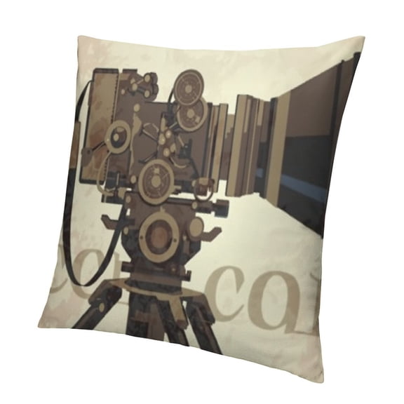 SHANXI  Throw Pillow Covers Vintage Cinema Movie Theater Film Projector Decorative Throw Pillow Cushion Cover Home Decor Sqaure Pillowcases for Sofa 22x22in