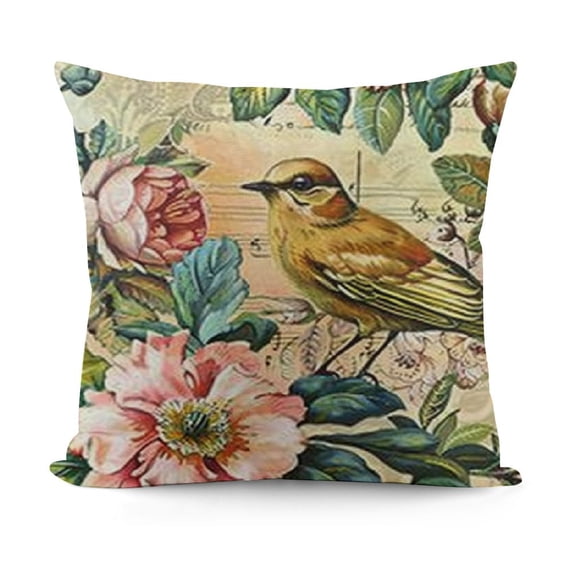 SHANXI Throw Pillow Covers Vintage Floral Spring Bird Flower Square Pillowcase for Home Decor Sofa Car Bedroom Pillow case 22x22in