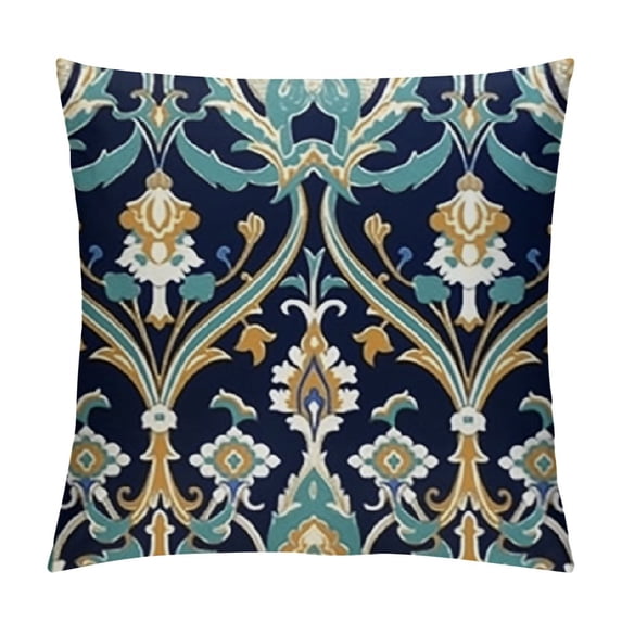 SHANXI Throw Pillow Cushion Cover, Petals Mosaic Design, Decorative Square Accent Pillow Case, Mustard Blue 24x24in