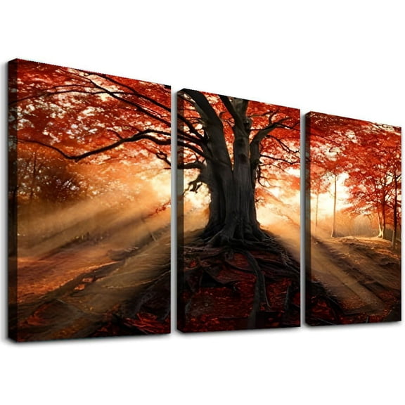 SHANXI Tree Canvas Wall Art Autumn Forest Picture Tee of Life Art Prints on Canvas Nature Landscape Sunset Painting Modern Giclee Artwork Stretched for Home Living Room Decoration 12"x16"x3pcs