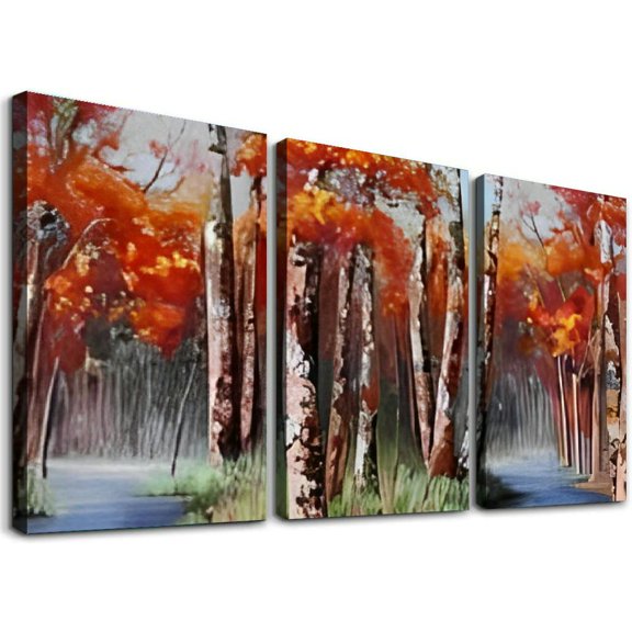 SHANXI Tree Wall Art - Nature Forest Landscape Wall Room Bedroom Decoration Canvas Framed Picture Artwork for Walls 12"x16"x3pcs