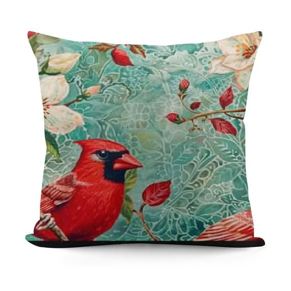 SHANXI Vintage Animal Red Bird Rustic Pillow Covers Fresh Style Flower Plant with Animal Decorative Pillow Case Linen Cardinals Cushion Cover Outdoor Decor Couch(Bird&White Flower) 24x24in