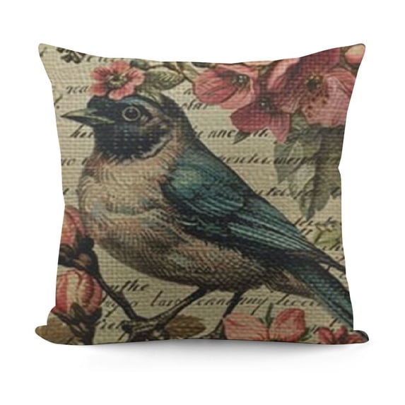 SHANXI Vintage Design and Cyan Bird Throw Pillow Cover Word Pillow Case Decorative Men Women Boy Girl Room Cushion Cover for Couch 24x24in