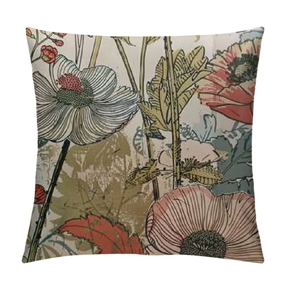 SHANXI Vintage Floral Pillow Covers Brown Rust Colored Flowers Botanical Decorative Throw Pillow Cases Cushion Covers Rustic Decoration Gift Farmhouse Sofa Couch Bed Decor 12x12in