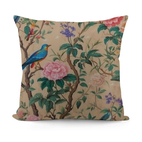 SHANXI Vintage Floral Throw Pillow Covers Flower Blue Birds Beige Outdoor Farmhouse Summer Fall Decorations Decorative Throw Pillows Cases for Home Living Room Couch Decor 20x20in