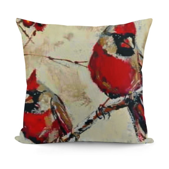 SHANXI Vintage Watercolor Red Birds Pillow Covers Linen Cardinal Bird Pattern Decorative Pillowcase Decor Home Cushion Cover for Sofa 12x12in