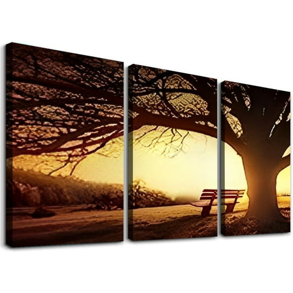 SHANXI Wall Art Decor Canvas Print Picture Big Trees in Sunset  Forest Natural Landscape Painting Artwork for Living Room Bedroom Office Home Wall Decor Framed Ready to Hang 12"x16"x3pcs