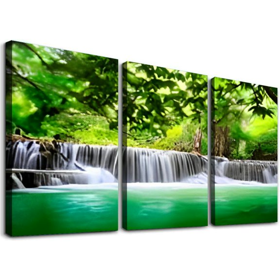 SHANXI Wall Art Waterfall Tree Landscape Picture Canvas Wall Art Print  Modern Artwork for Living Room Wall Decor and Home Décor Framed Ready to Hang, Thick Frame, Waterproof Artwork. 12"x16"x3pcs