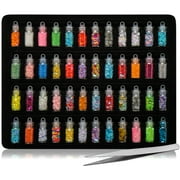SHANY 3D Nail Art Decoration Mini Bottles - 48 Glass Bottles With Free Nail Art Tweezer
