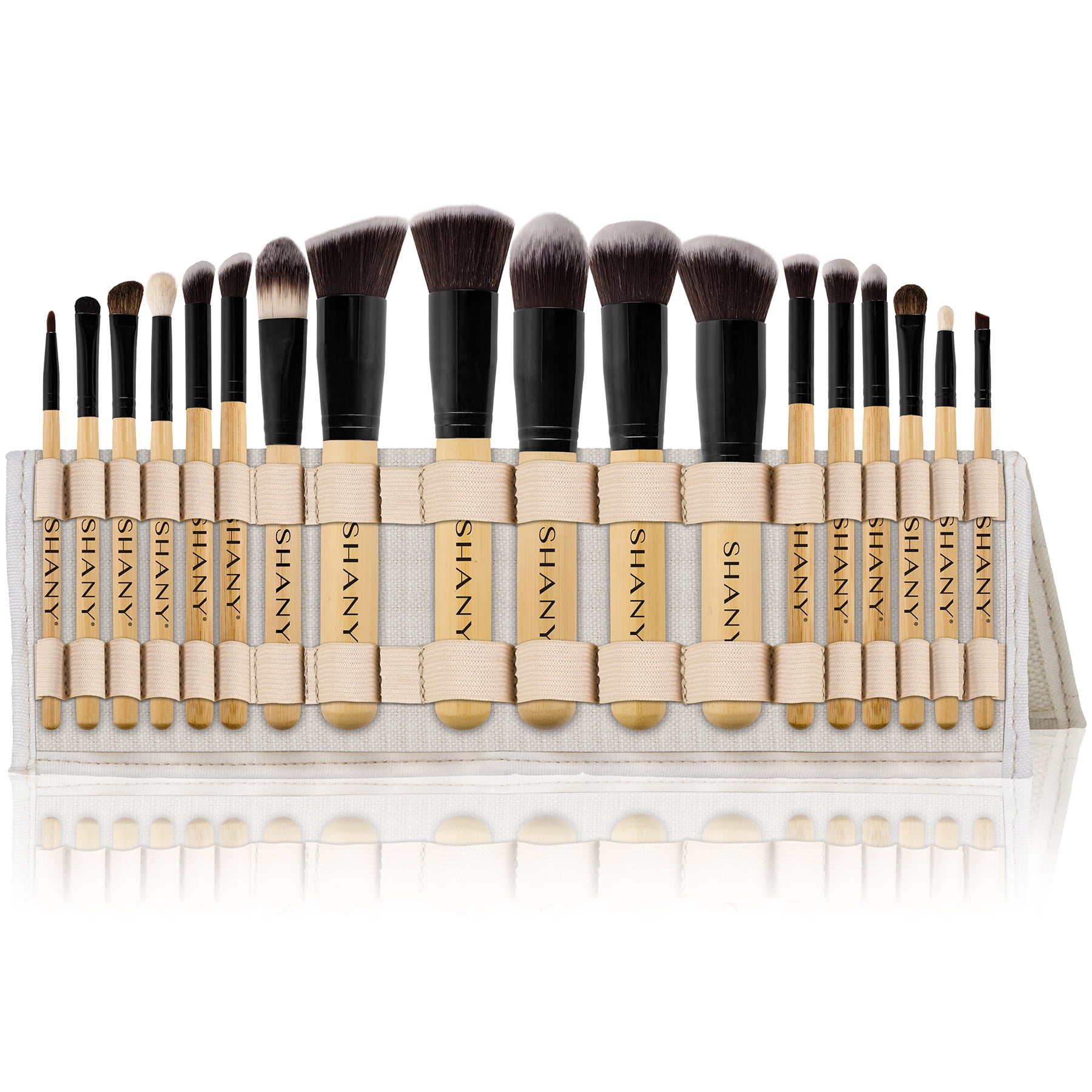SHANY Artisan’s Easel Bamboo – Elite Cosmetics Brush Collection - Complete Kabuki Makeup Brush Set with Standing Convertible Brush Holder - Bamboo -18 pcs