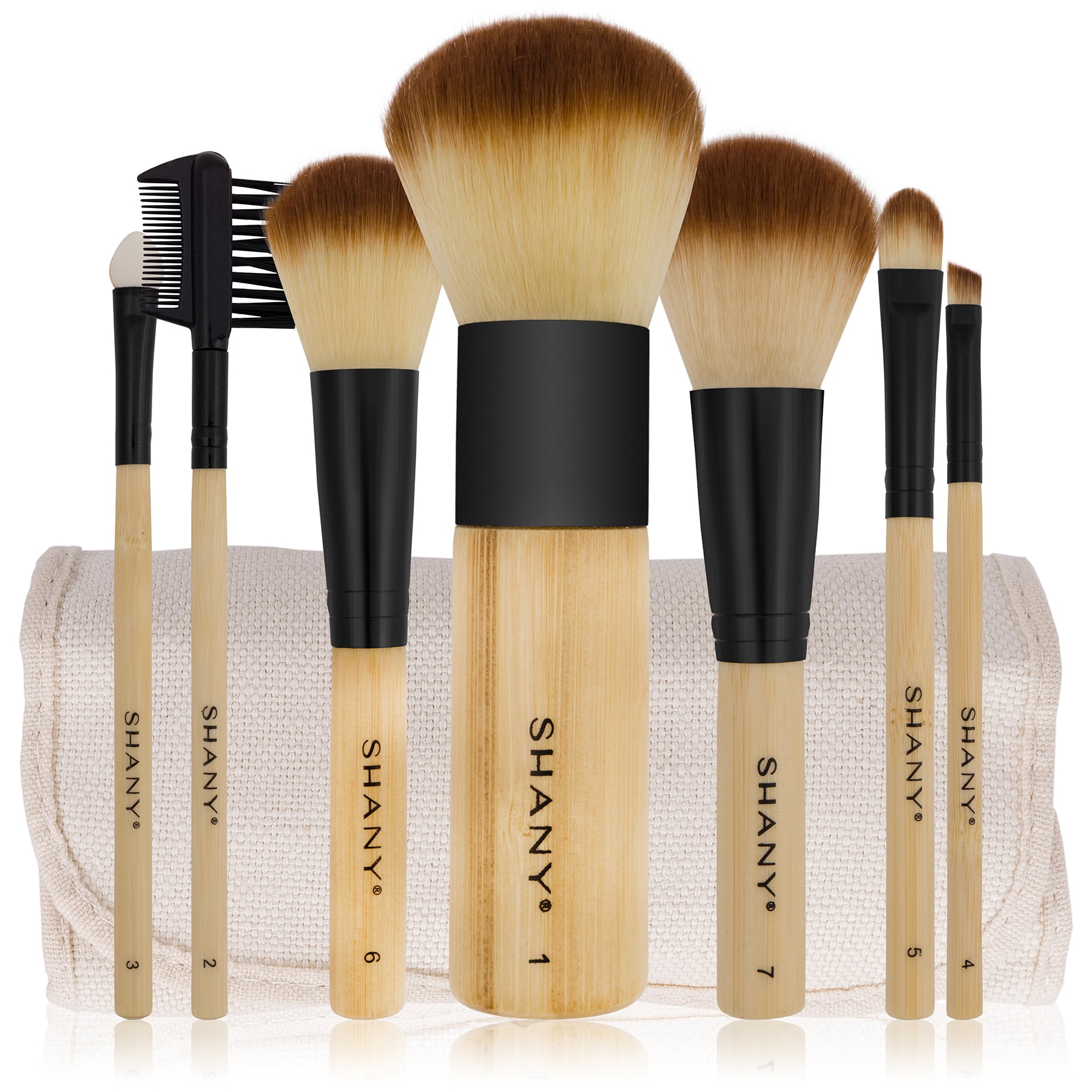 SHANY Bamboo Makeup Brush Set - Vegan Professional Makeup Brushes With Premium Synthetic Hair & Cotton Pouch for Easy Brush Storage - 7pc With Pouch