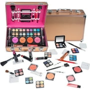 SHANY Carry All Make up Train Case with Pro Makeup Set , Beauty Brushes, Lipsticks, Eye Shadows, Blushes, Powders, and more - Reusable Cosmetics Storage Organizer - Premium Gift Packaging - Rose Gold