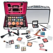 SHANY Carry All Make up Train Case with Pro Makeup Set , Beauty Brushes, Lipsticks, Eye Shadows, Blushes, Powders, and more - Reusable Cosmetics Storage Organizer - Premium Gift Packaging - Silver