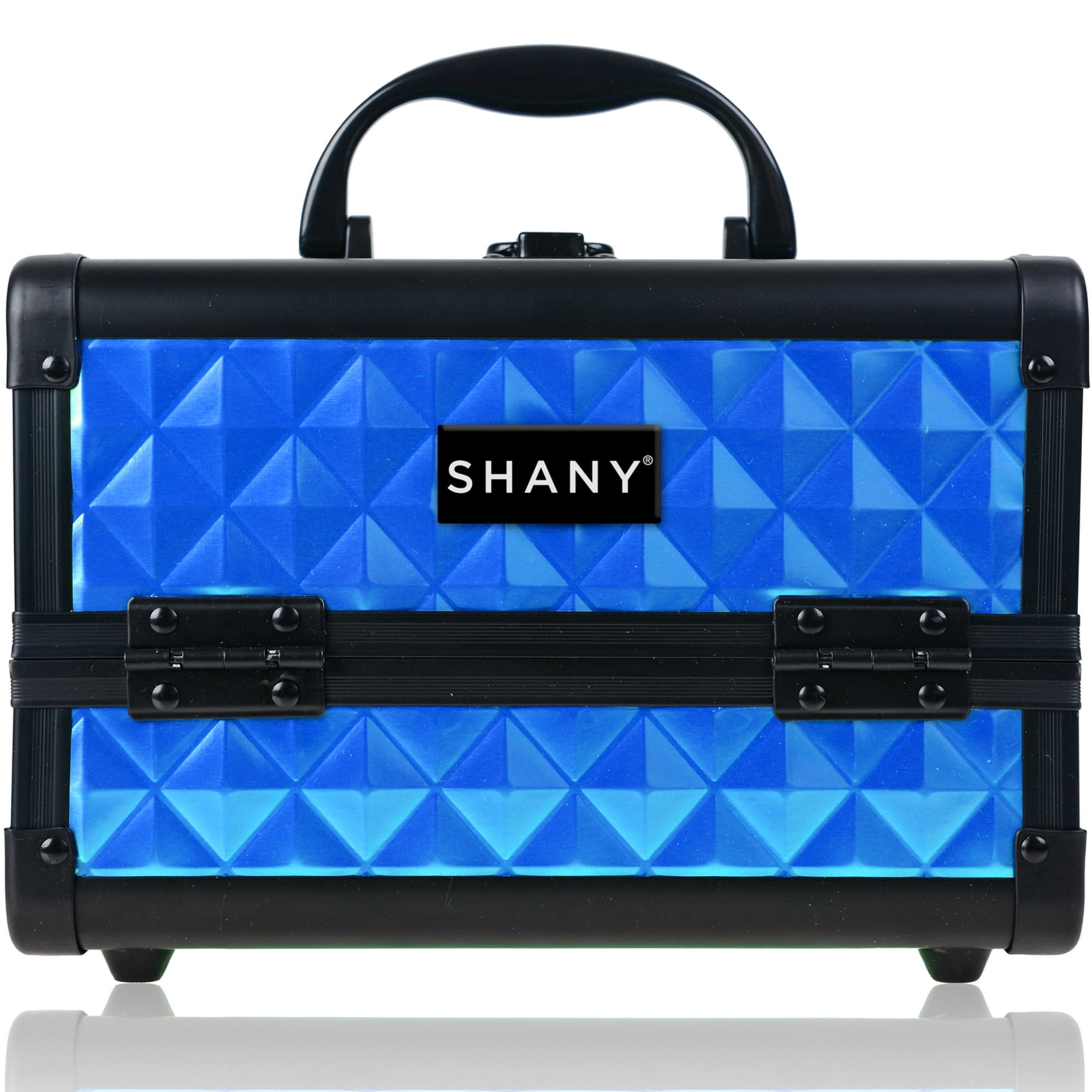 SHANY Chic Makeup Train Case Cosmetic Box Portable Makeup Case Cosmetics Beauty Organizer Jewelry storage with Locks , Multi trays Makeup Storage Box with Makeup Mirror - Peacock Blue