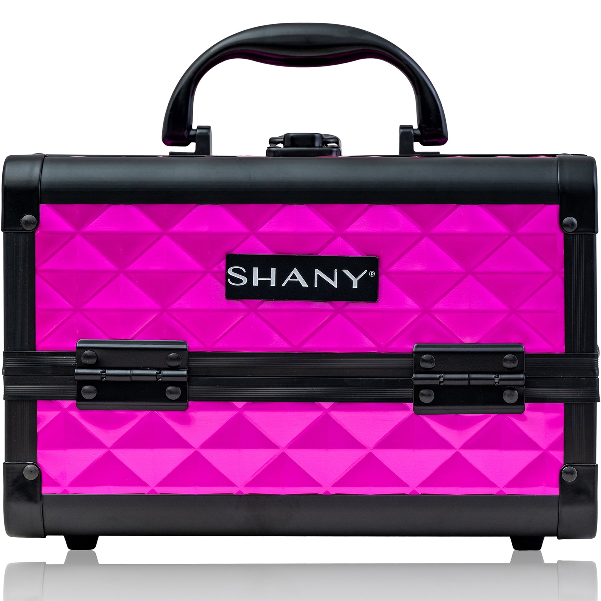 SHANY Chic Makeup Train Case Cosmetic Box Portable Makeup Case Cosmetics Beauty Organizer Jewelry storage with Locks , Multi trays Makeup Storage Box with Makeup Mirror - FOXY PINK