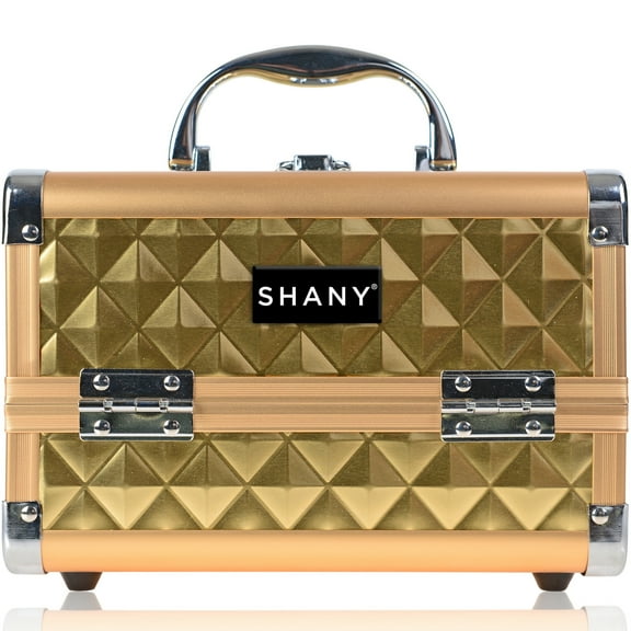 SHANY Chic Makeup Train Case Cosmetic Box Portable Makeup Case Cosmetics Beauty Organizer Jewelry storage with Locks , Multi trays Makeup Storage Box with Makeup Mirror - Golden House