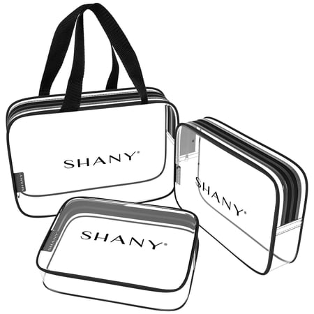 SHANY Clear PVC Toiletry and Makeup Carry-On Bag Set - Assorted Sizes Travel Cosmetic Organizers with Black Trim - 3PC Set