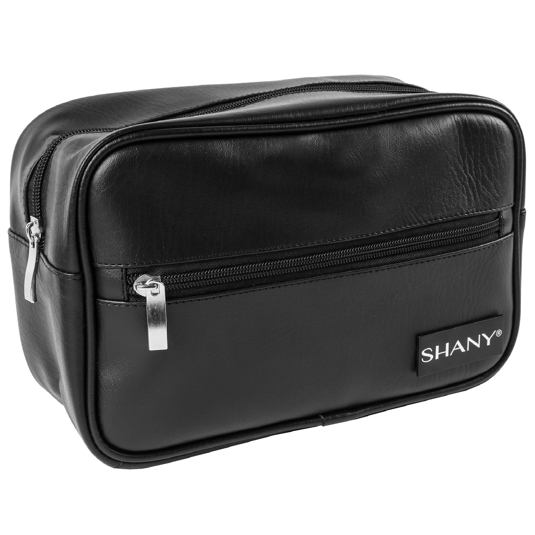 SHANY Dopp Kit and Travel Toiletry Bag – Zippered Faux Leather Grooming Organizer with 2 Internal and 1 External Pockets – Black PU