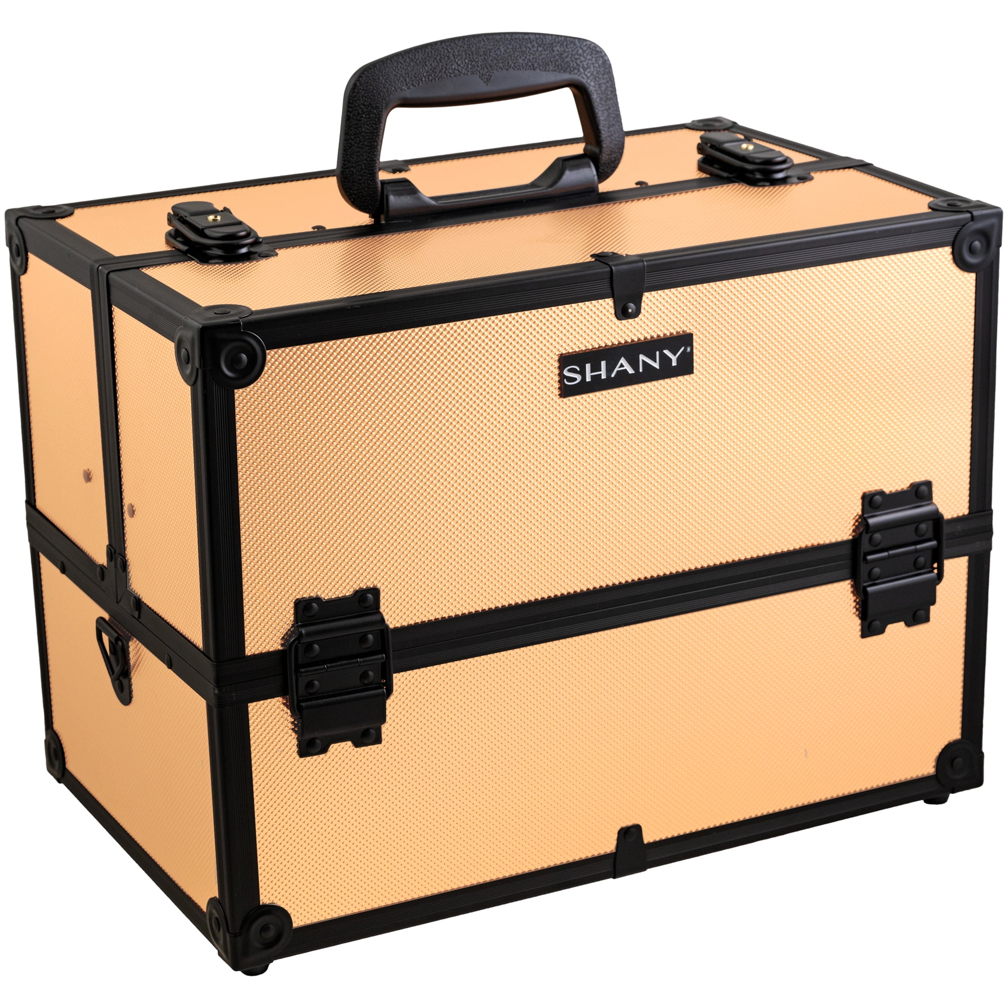 SHANY Essential Pro Makeup Train Case Cosmetic Box Portable Makeup Case Cosmetics Beauty Organizer Jewelry storage with Locks , Multi Compartments Makeup Box and Shoulder Strap - Black Rose
