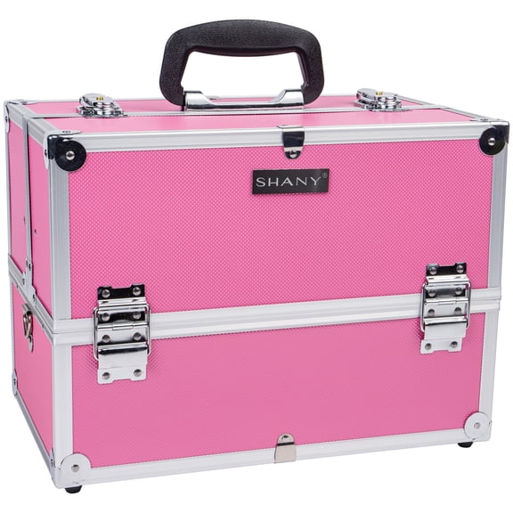 SHANY Essential Pro Makeup Train Case Cosmetic Box Portable Makeup Case Cosmetics Beauty Organizer Jewelry storage with Locks , Multi Compartments Makeup Box and Shoulder Strap - Soft Pink