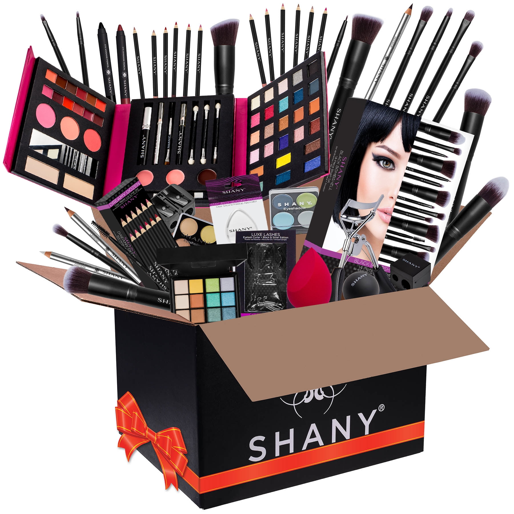 SHANY Bundle Makeup Set - All in One Make up Bulk Box - Includes Pro Cosmetics Brush Set, Eyeshadow Palette , Face Sponge Blender , Lip-gloss and more. - HOLIDAY GIFT IDEA - Color Styles Vary