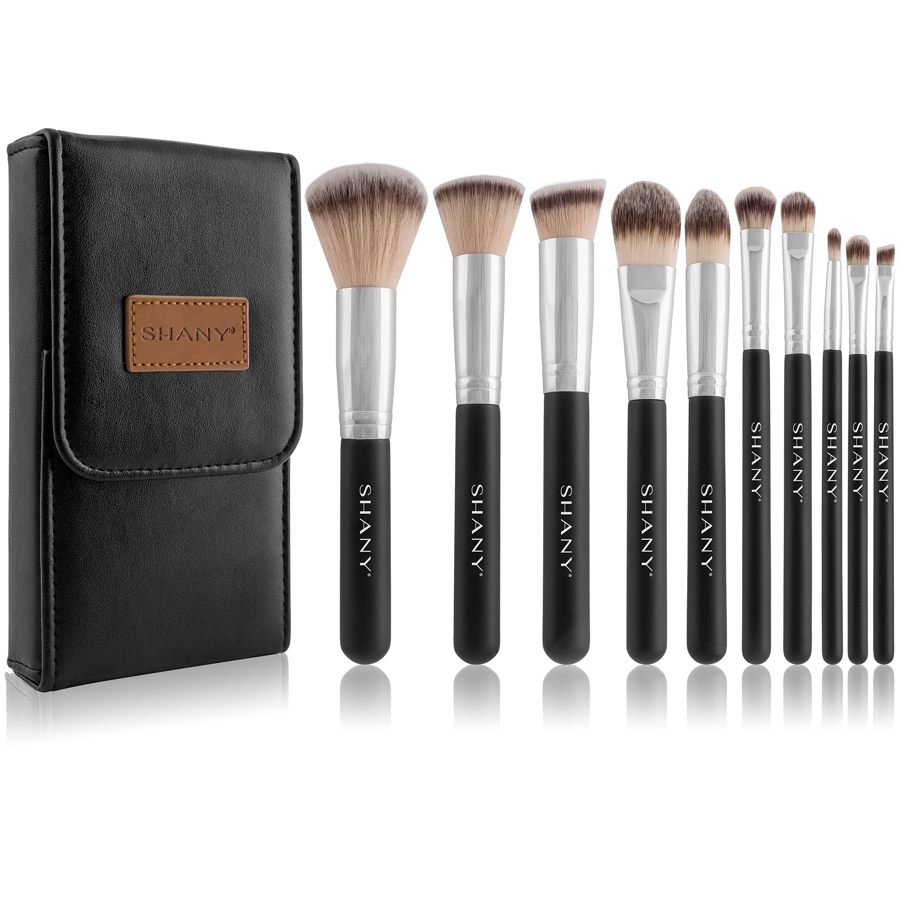 SHANY Makeup Brush Set Black OMBRE Pro 10 Piece Essential Professional Make up Brush Set - Foundation Powder Concealers Eye Shadow Brushes with Cosmetics Brush Travel Case - Upgraded