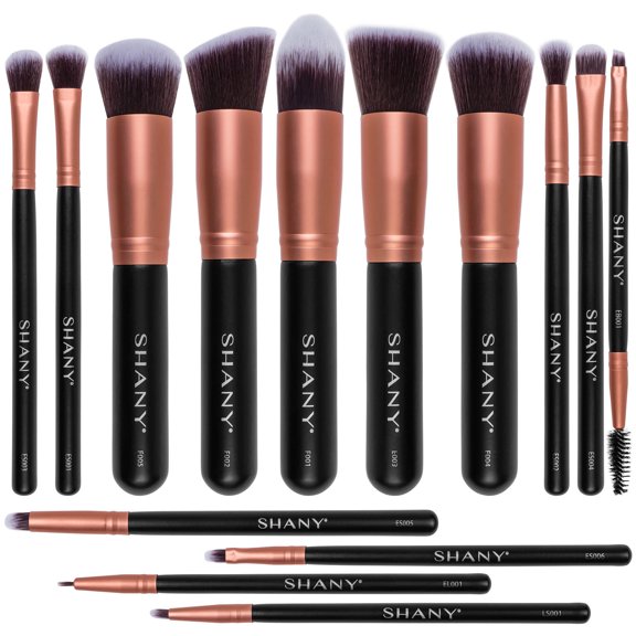 SHANY Makeup Brushes - Black Bombshell - 14-Piece Brush Set – Foundation Powder Concealers Eye Shadows Makeup brushes - Complete Kabuki Makeup Brush Set in Black - 14 PCS