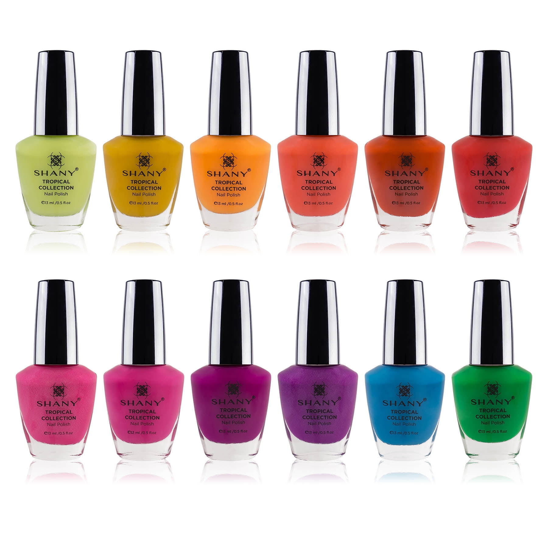 SHANY Nail Polish Set - Nail Lacquer Quick Dry, Full Size, Vibrant, Colorful, Trendy, Semi Glossy, Shimmery, Neon, Matte Nail Polish Set - 12 Colors - TROPICAL