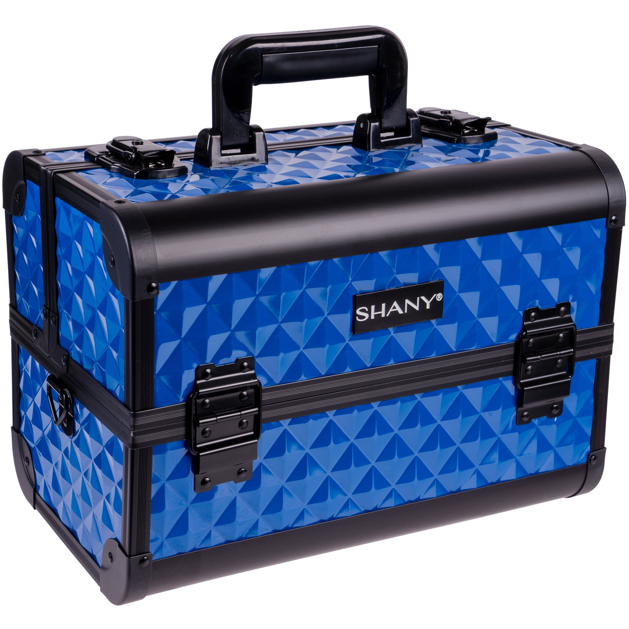 SHANY Premier Fantasy Professional Makeup Train Case Cosmetic Box Portable Makeup Case Organizer Jewelry storage with Locks , 3 Trays ,Makeup Brush Holder and Cosmetics Mirror - Royal Blue