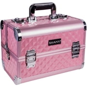 SHANY Premier Fantasy Professional Makeup Train Case Cosmetic Box Portable Makeup Case Organizer Jewelry storage with Locks , 3 Trays , Makeup Brush Holder and Cosmetics Mirror - Soft Pink