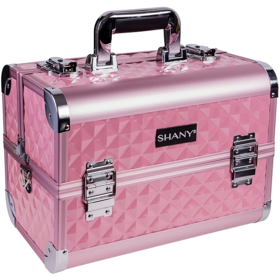 SHANY Premier Fantasy Professional Makeup Train Case Cosmetic Box Portable Makeup Case Organizer Jewelry storage with Locks , 3 Trays , Makeup Brush Holder and Cosmetics Mirror - Soft Pink