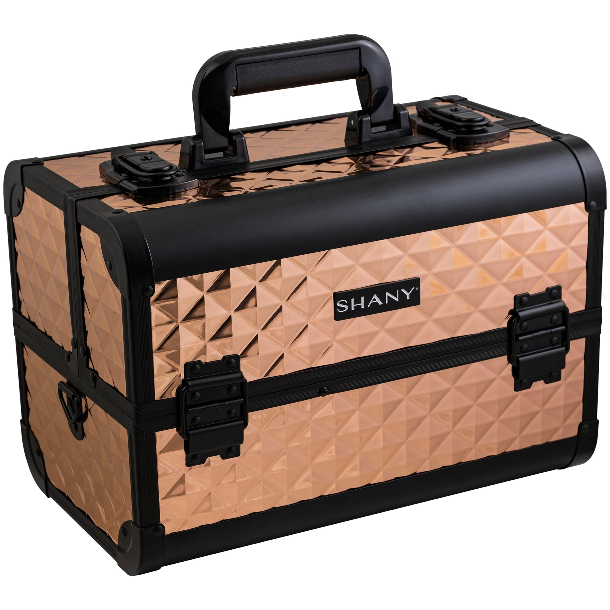 SHANY Premier Fantasy Professional Makeup Train Case Cosmetic Box Portable Makeup Case Organizer Jewelry storage with Locks , 3 Trays ,Makeup Brush Holder and Cosmetics Mirror - ROSA