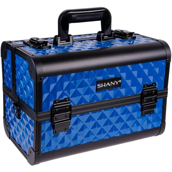SHANY Premier Fantasy Professional Makeup Train Case Cosmetic Box Portable Makeup Case Organizer Jewelry storage with Locks , 3 Trays ,Makeup Brush Holder and Cosmetics Mirror - Divine Blue