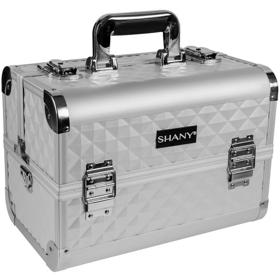 SHANY Premier Fantasy Professional Makeup Train Case Cosmetic Box Portable Makeup Case Organizer Jewelry storage with Locks , 3 Trays , Makeup Brush Holder and Cosmetics Mirror - Silver Diamond