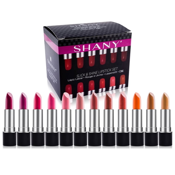 SHANY Slick and Shine Multicolored Lipstick Set 12 Matte Lip Colors Long Lasting Hydrating Lip shades with Vitamin E and Aloe Vera in for Smooth Creamy Lip contour and Everyday Makeup Use – New Style