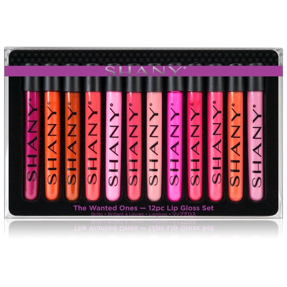 SHANY Lip Gloss Makeup Set, 12 Piece Professional Lip Color Collection with Shimmer and Pearl Finishes, Enriched w Aloe Vera Vitamin E, Long Lasting Glossy and Moisturizing Lip Luminizer - Wanted Ones