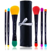 SHANY Vegan Makeup Brushes - LUNA  - 6 PC Double Sided Travel Make up Brushes with 12 unique Bristles - with Brush storage Pouch - Synthetic