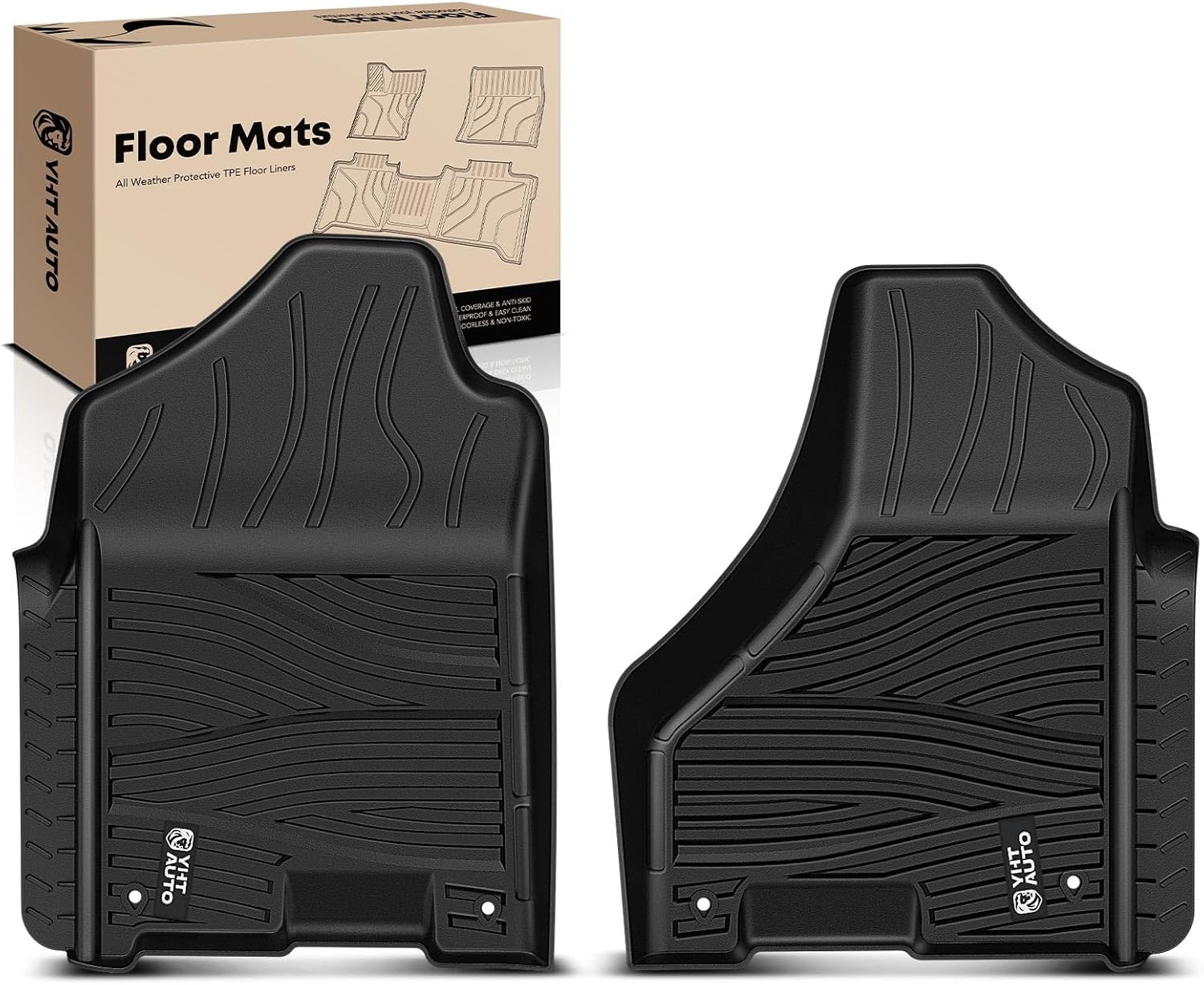 YHTAUTO All Weather TPE Floor Mats For Ram 1500/2500/3500 Crew Cab (2009-2022 Classic) - Front & Rear Set