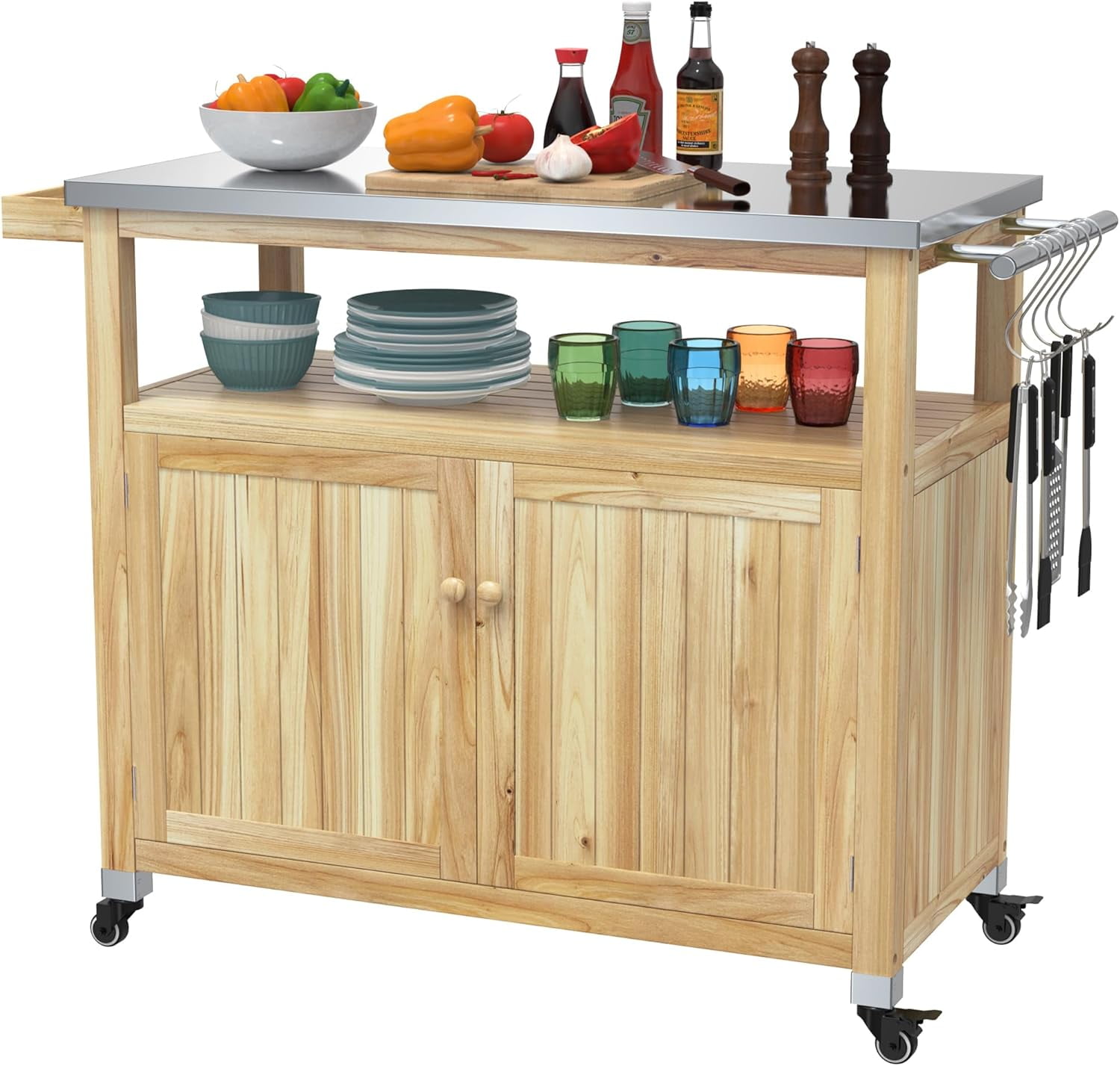 SHAORONG Outdoor Storage Cabinet Wood Outdoor Kitchen Prep Grill Table ...