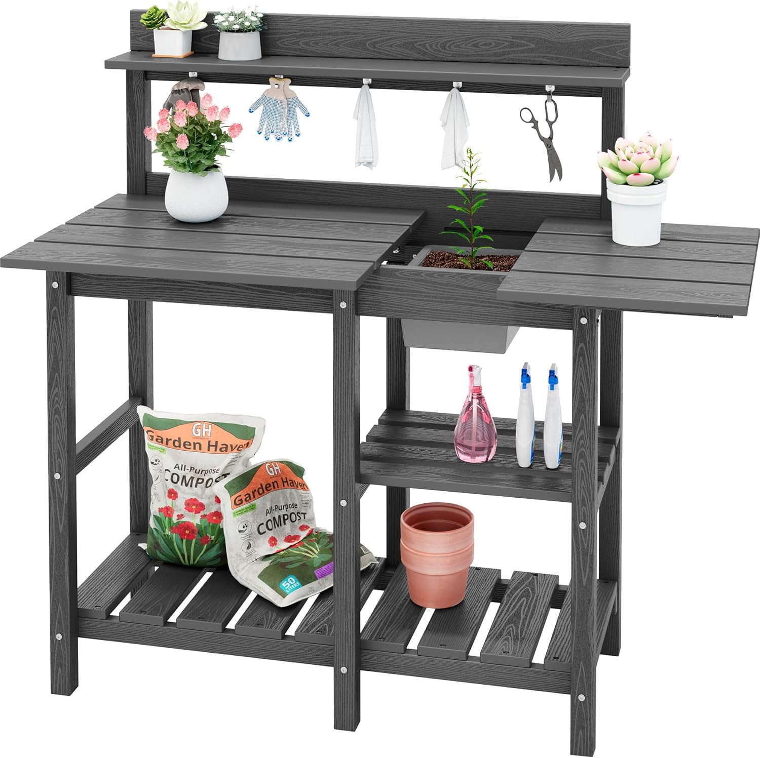 SHAORONG Potting Bench Outdoor Potting Table with Sink, HDPE Potting ...