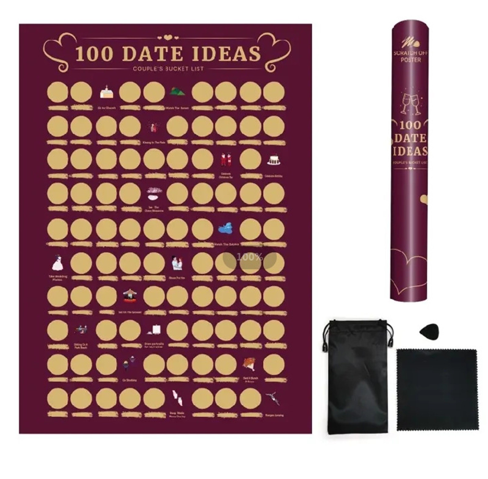 SHAOTELLME 100 Dates Ideas Scratch Off Poster Engagement Gifts For Her ...