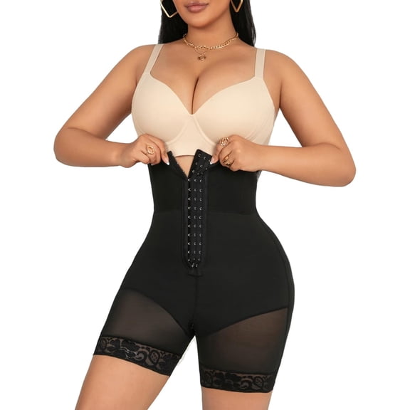 SHAPECQB Plus Size Shapewear Panties for Women High Waist Tummy Control Faja Shorts Triple Hook Lace Anti-Roll Thigh Compression Butt Lifter Postpartum Body Shaper Black S-6XL