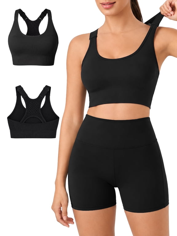 Sports Bras for Women Racerback Adjustable Strap High Support Padded Workout Seamless Bra for Yoga Gym Black S‑2XL