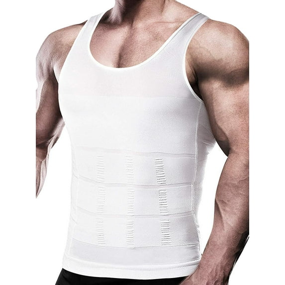 SHAPERIN Men's 2 Pack Compression Shirt Slimming Body Shaper Vest Tummy Control Shapewear Abdomen Undershirt