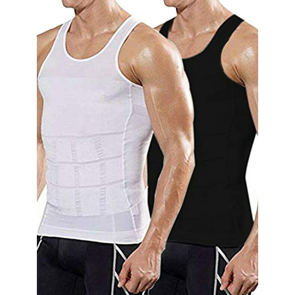 SHAPERIN Men's 2 Pack Compression Shirt Slimming Body Shaper Vest Tummy Control Shapewear Abdomen Undershirt