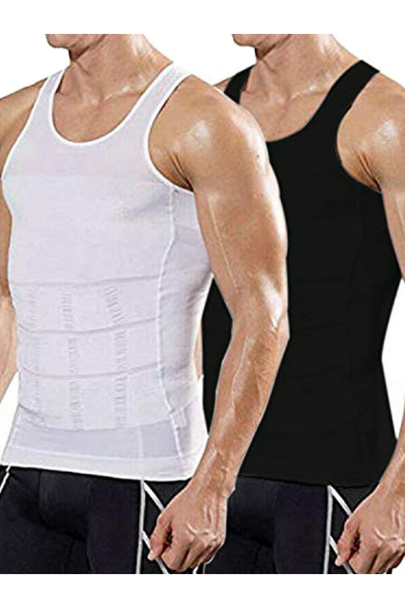 Men's 2 Pack Compression Shirt Slimming Body Shaper Vest Tummy Control Shapewear Abdomen Undershirt